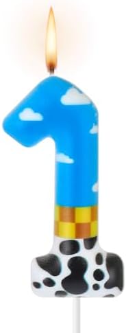 Blue Sky White Cloud Cow Birthday Candle Cake Topper Number 1