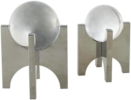Deco 79 Glass Orb Sculpture Set of 2 with Silver X Holder