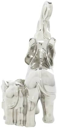 Deco 79 Silver Ceramic Elephant Statue Home Decor