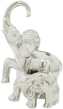 Deco 79 Silver Ceramic Elephant Statue Home Decor