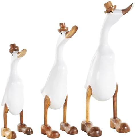 Deco 79 Farmhouse Bamboo Duck Statues with Hats and Shoes Set of 3