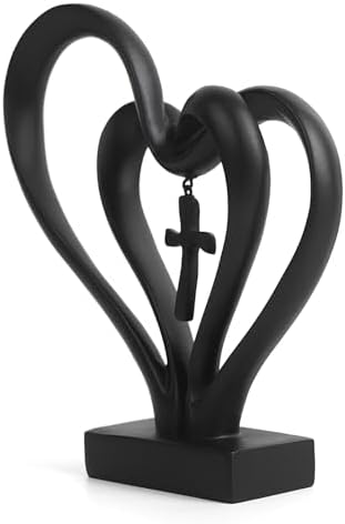 DreamsEden Romantic Wedding Heart Cross Sculpture - Anniversary Gift for Couples