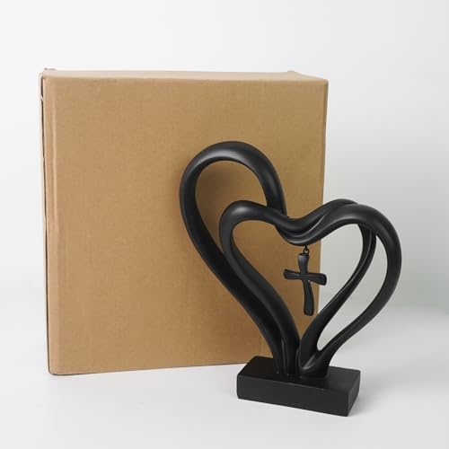 DreamsEden Romantic Wedding Heart Cross Sculpture - Anniversary Gift for Couples