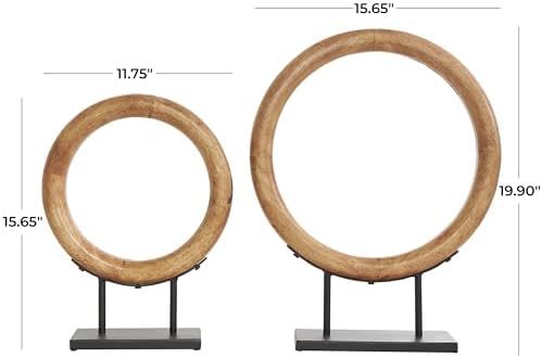 Deco 79 Modern Wood Sculpture Circular Ring Statues Set of 2