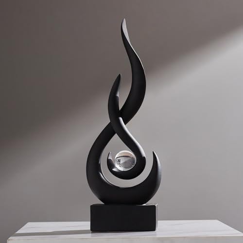 Flame Sculpture Modern Resin Decor Statue with Glass Sphere