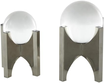 Deco 79 Glass Orb Sculpture Set of 2 with Silver X Holder