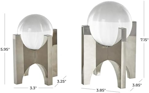 Deco 79 Glass Orb Sculpture Set of 2 with Silver X Holder