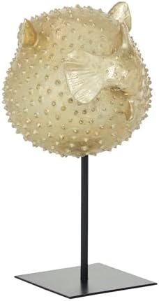 Deco 79 Gold Blowfish Sculpture with Stand