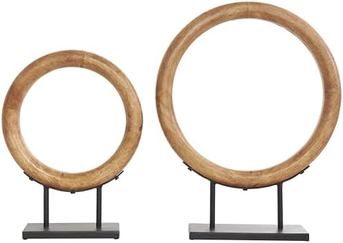 Deco 79 Modern Wood Sculpture Circular Ring Statues Set of 2