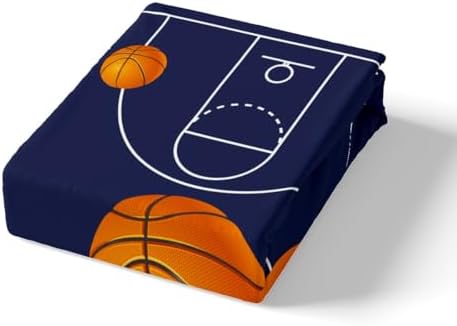 Castle Fairy Basketball Fitted Sheet Twin Size Navy Blue Design