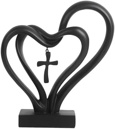 DreamsEden Romantic Wedding Heart Cross Sculpture - Anniversary Gift for Couples