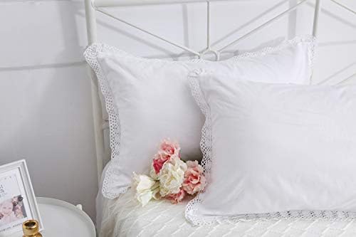 White Crocheted Lace Pillow Shams Queen Size 2PC