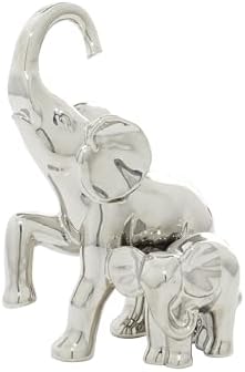 Deco 79 Silver Ceramic Elephant Statue Home Decor