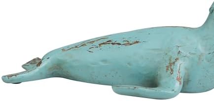 Deco 79 Teal Sea Lion Sculptures with Brown Wood Accents Set of 2