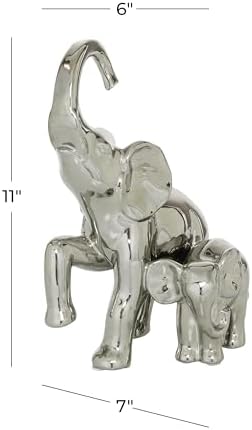 Deco 79 Silver Ceramic Elephant Statue Home Decor