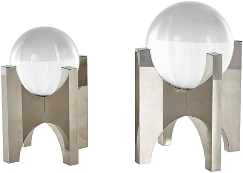 Deco 79 Glass Orb Sculpture Set of 2 with Silver X Holder