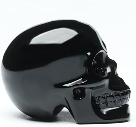 2 Natural Black Obsidian Crystal Skull Statue