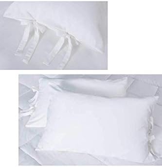 White Pillowcases with Bow Ties Pure Cotton King Size 2 Pieces