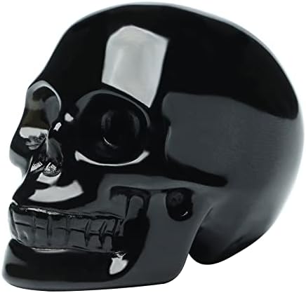 2 Natural Black Obsidian Crystal Skull Statue