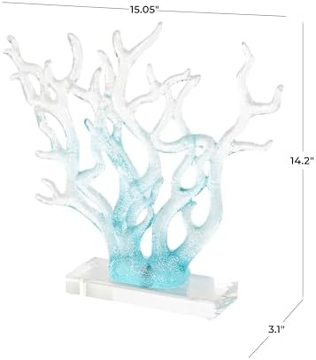Deco 79 Blue Glass Coral Statue with Clear Base