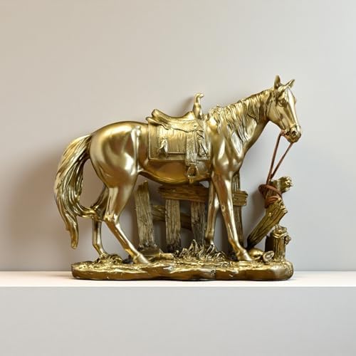Golden Horse Statue Resin Sculpture Collectible Decor