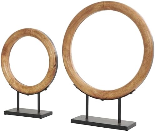 Deco 79 Modern Wood Sculpture Circular Ring Statues Set of 2