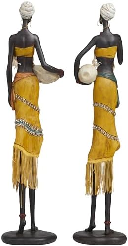 Deco 79 Yellow African Woman Statues Set of 2