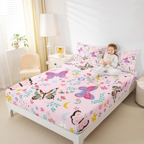 Castle Fairy Colorful Butterfly Twin Fitted Sheet Set
