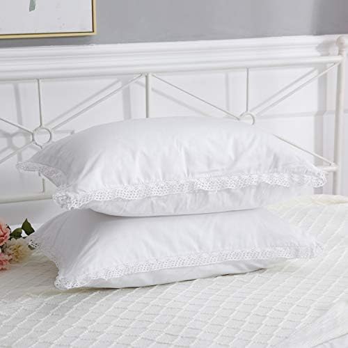 White Crocheted Lace Pillow Shams Queen Size 2PC