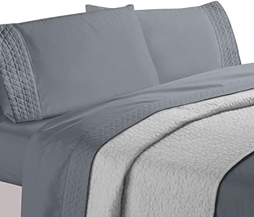 Elegant Comfort 4-Piece Quilted Bed Sheet Set - Twin Gray