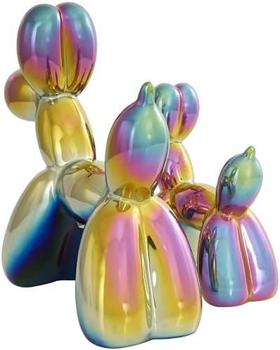 Deco 79 Ceramic Dog Balloon Statues with Rainbow Finish Set of 2