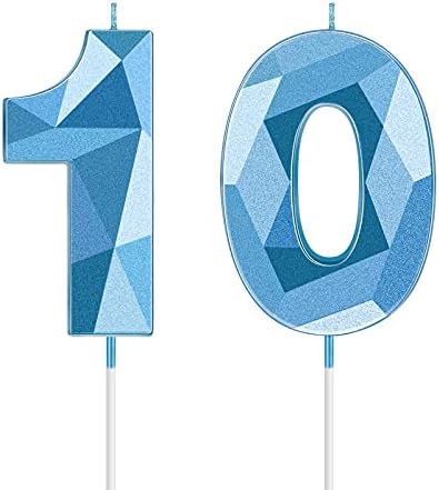 Nuanchu 10th Birthday Candles Blue 3D Diamond Shape