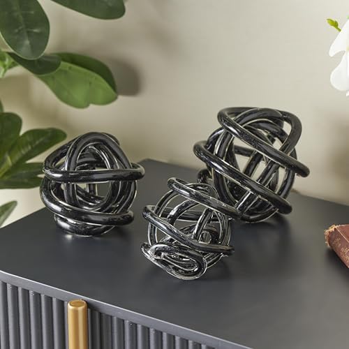 Deco 79 Black Glass Knot Sculpture Set of 3