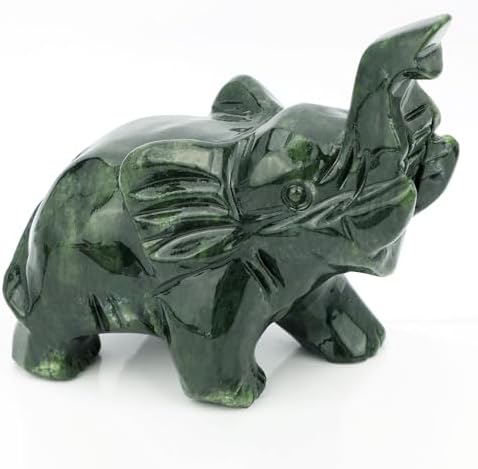 Gemshan Jade Green Elephant Statues - Feng Shui Wealth Decor