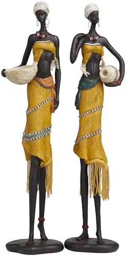 Deco 79 Yellow African Woman Statues Set of 2