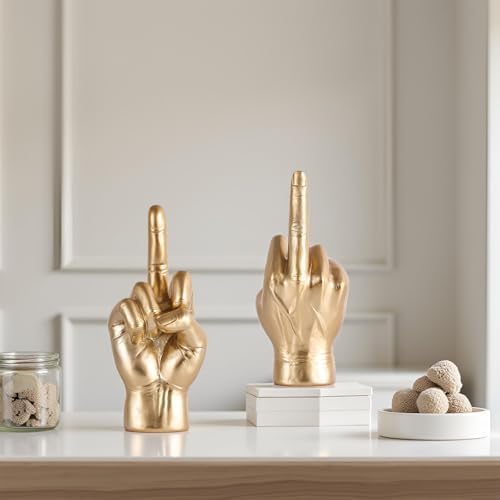 Gold Middle Finger Sculpture Elegant Home Decor Accent