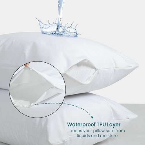Waterproof Pillow Protectors with Zipper - 2 Pack King Size