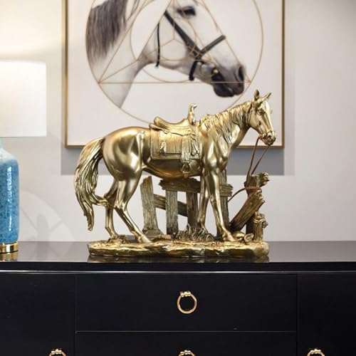 Golden Horse Statue Resin Sculpture Collectible Decor