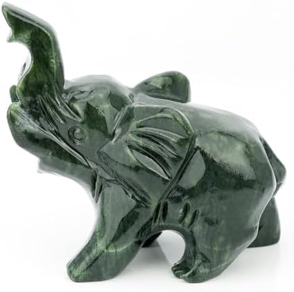 Gemshan Jade Green Elephant Statues - Feng Shui Wealth Decor