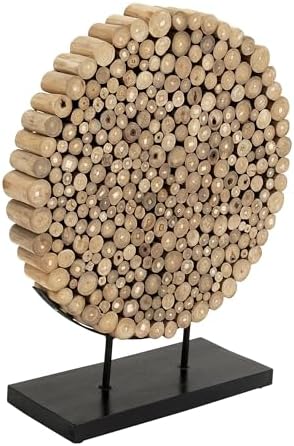 Deco 79 Teak Wood Abstract Decorative Statue with Black Stand