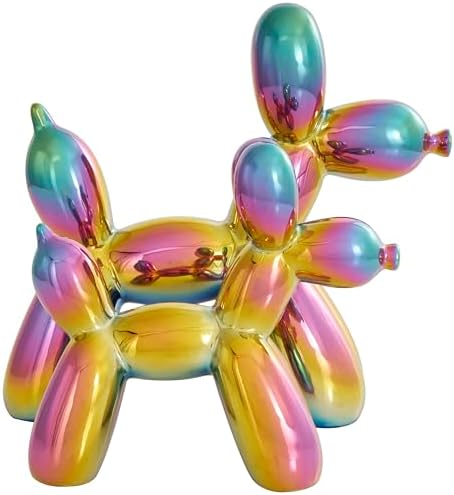 Deco 79 Ceramic Dog Balloon Statues with Rainbow Finish Set of 2