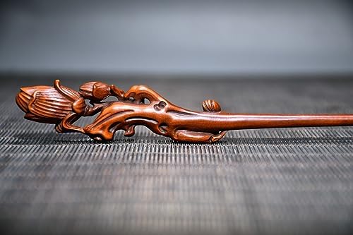 Handcrafted Boxwood Magnolia Flower Hairpin Statue Decor