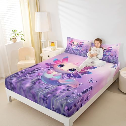 Castle Fairy Axolotl Bed Sheet Set Purple Lavender