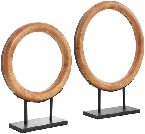 Deco 79 Modern Wood Sculpture Circular Ring Statues Set of 2