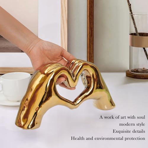 Notakia Gold Heart Hands Statue - Modern Decor Sculpture