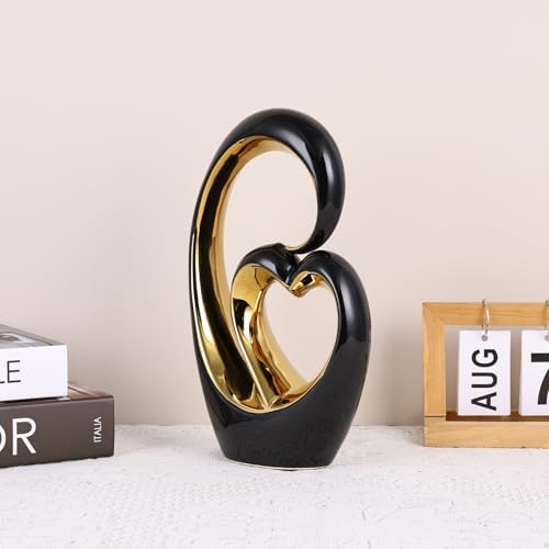 LCCCK Black and Gold Heart Sculpture Couple Decor