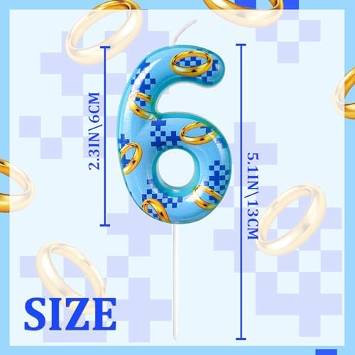 Blue Gold Number 6 Birthday Candle for Boys and Girls