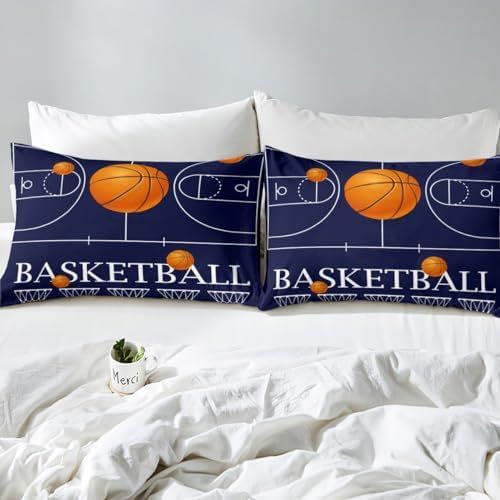 Castle Fairy Basketball Fitted Sheet Twin Size Navy Blue Design