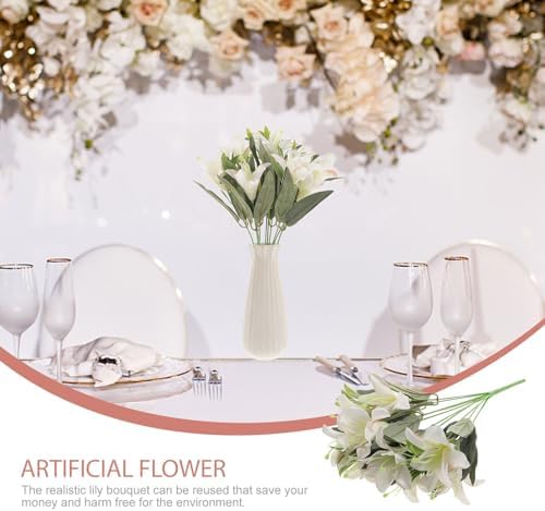 BESTOYARD Lifelike Artificial Lily Flower Bouquet Wedding Decor