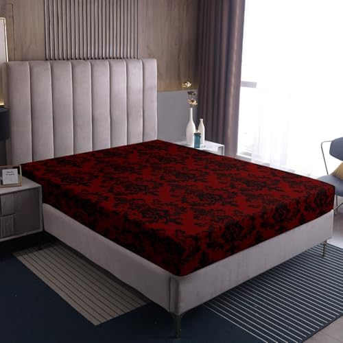 Castle Fairy Red Black Damask Twin Fitted Sheet Set